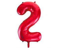 Unique Party 55852 - Palloncino Gigante - Numero 2 - 86cm - Rosso