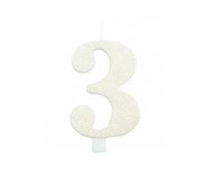 Givi Italia 50803 numeri numero 3 glitter candela, bianco, 9.5 cm