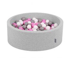 KiddyMoon 90X30cm/200 Palline ∅ 7CM Piscina di Palline Colorate per Bambini Tondo Fabbricato in EU, Grigio Ch:Grigio/Bianco/Rosa