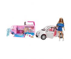 Barbie FBR34 Camper dei Sogni per Bambole con Piscina, Bagno, Cucina e Tanti Accessori, Giocattolo per Bambini 3 + Anni, &FVR07 Bambola con Fiat 500, Macchina con Dettagli Realistici
