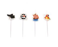 amscan 9902128 - Set di 4 Candele a Forma di Pirata, Multicolore