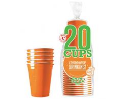 Original Cup - 20 x 53cl Bicchieri American Beer Pong, Bicchieri American Red, plastica, Lavabile, Riutilizzabile, Birra Pong Ufficiale, Festa, Giochi di bevute, Natale, Capodanno - Arancione