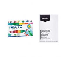 Giotto Astuccio Pennarelli Turbo Maxi 18 Pezzi & AmazonBasics Carta da Stampa Multiuso A4 80gsm, 1 Risma, 500 Fogli, Bianco