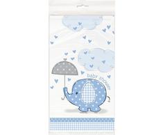 Unique Party 41693 - Tovaglia Plastificata per Baby Shower Elefante Blu, 213 cm x 137 cm