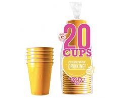 Original Cup - 20 x 53cl Bicchieri American Beer Pong, Bicchieri American Red, plastica, Lavabile, Riutilizzabile, Birra Pong Ufficiale, Festa, Giochi di bevute, Natale, Capodanno - Giallo