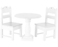 10744 Mobili bianchi per bambole small foot in legno, un tavolo rotondo e due sedie per bambole, con decorazioni, a partire dai 3 anni di età