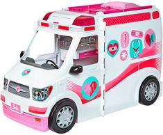 Barbie Ambulanza, Trasformabile in Clinica Mobile con 3 Stanze e Tanti Accessori, sirena funzionante, Bambola non Inclusa, Giocattolo per Bambini 3 + Anni, FRM19