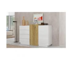 Credenza Maggiore 2 ante e 4 cassetti 512866 - Bianco lucido/Rovere chiaro