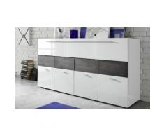 Credenza Cube a 4 ante: Bianco/Rovere grigio