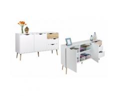 :Credenza 2 ante e 3 cassetti / Bianco e frassino
