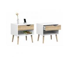 :Comodino 1 cassetto / Bianco e frassino