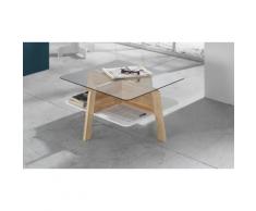 Tavolino Varm con piano in vetro temperato e struttura in legno